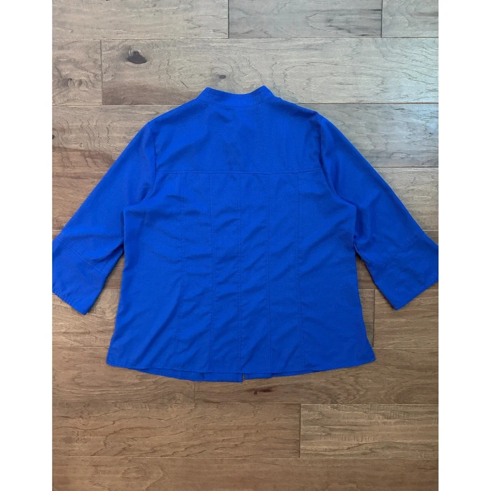 Ali Miles Blouse Womens XL Blue Polyester Solid Mandarin Collar Toggle Tunic Top